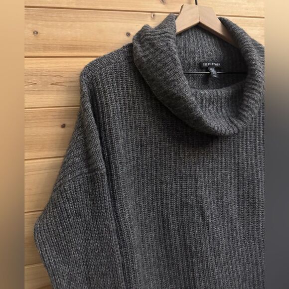 Eileen Fisher Size Medium Yam Wool Blend Funnel Cowlneck Boxy Sweater - Picture 2 of 11